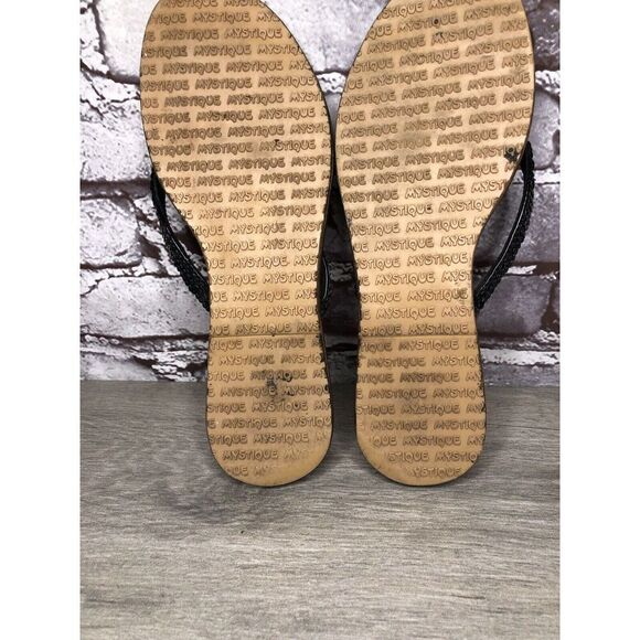Mystique Black Leather Snake Skin Thong Flip Flops Sandals Women Sz 9M US/40EU - Picture 14 of 16